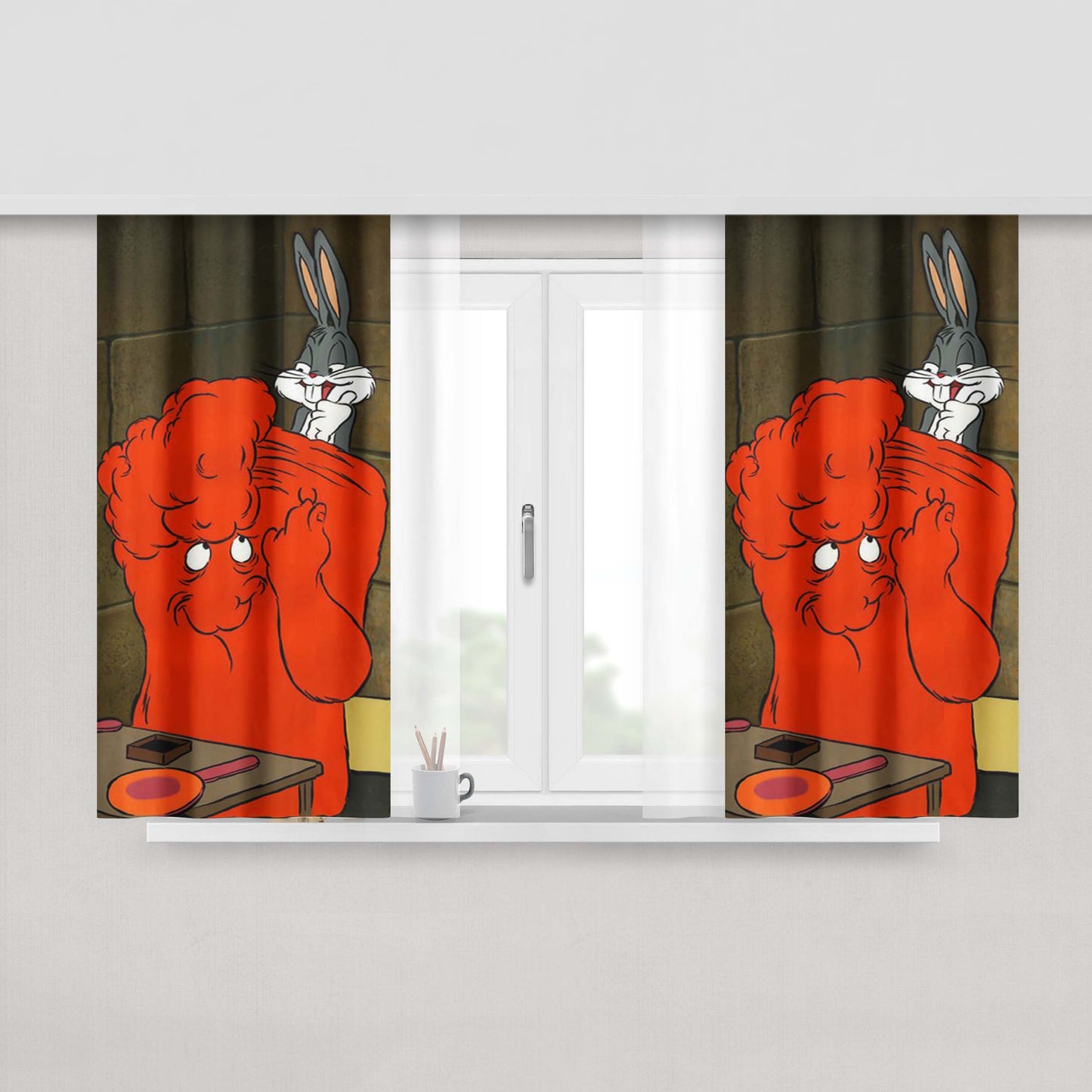 Bugs Bunny And Gossamer Red Peach Skin Window Curtains
