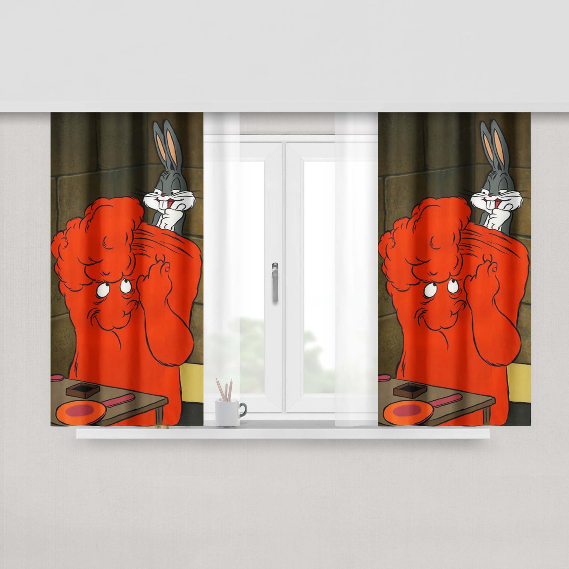 Bugs Bunny And Gossamer Red Peach Skin Window Curtains
