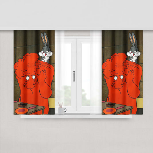 Bugs Bunny And Gossamer Red Peach Skin Window Curtains