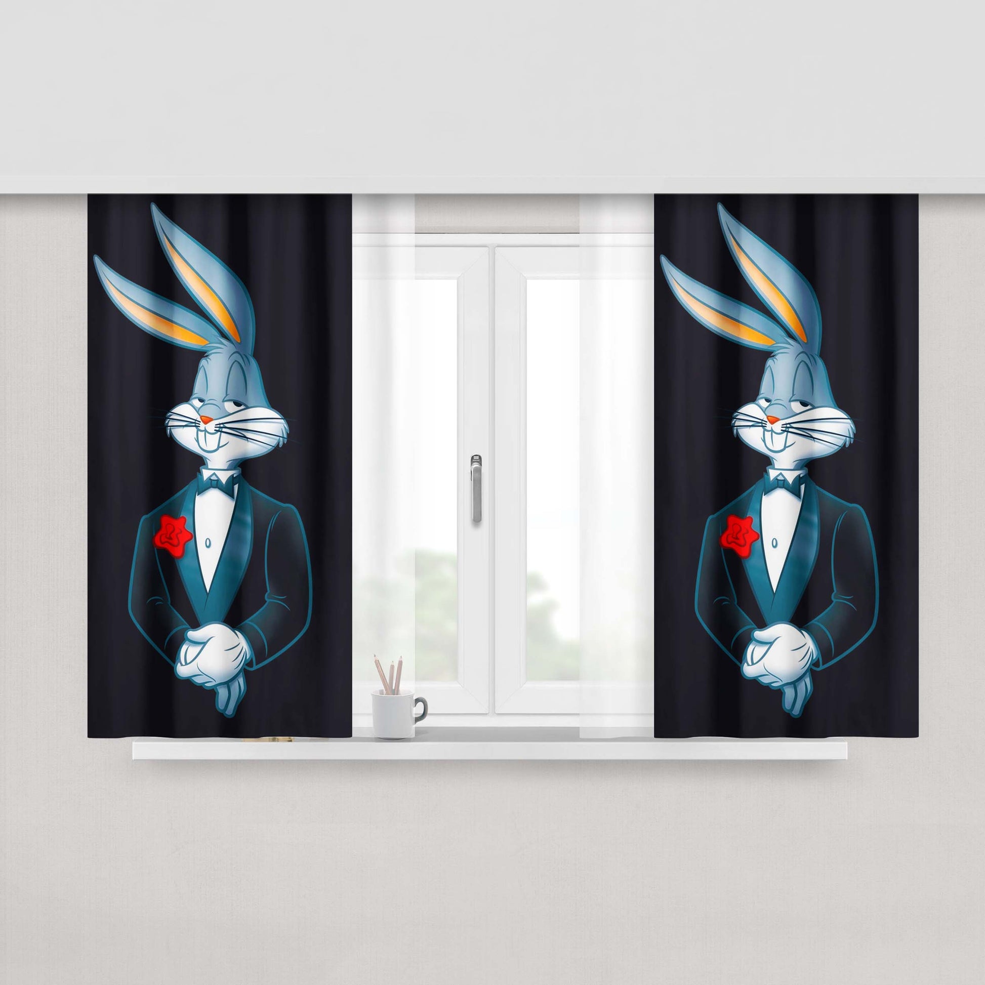 Bugs Bunny Black Peach Skin Window Curtains