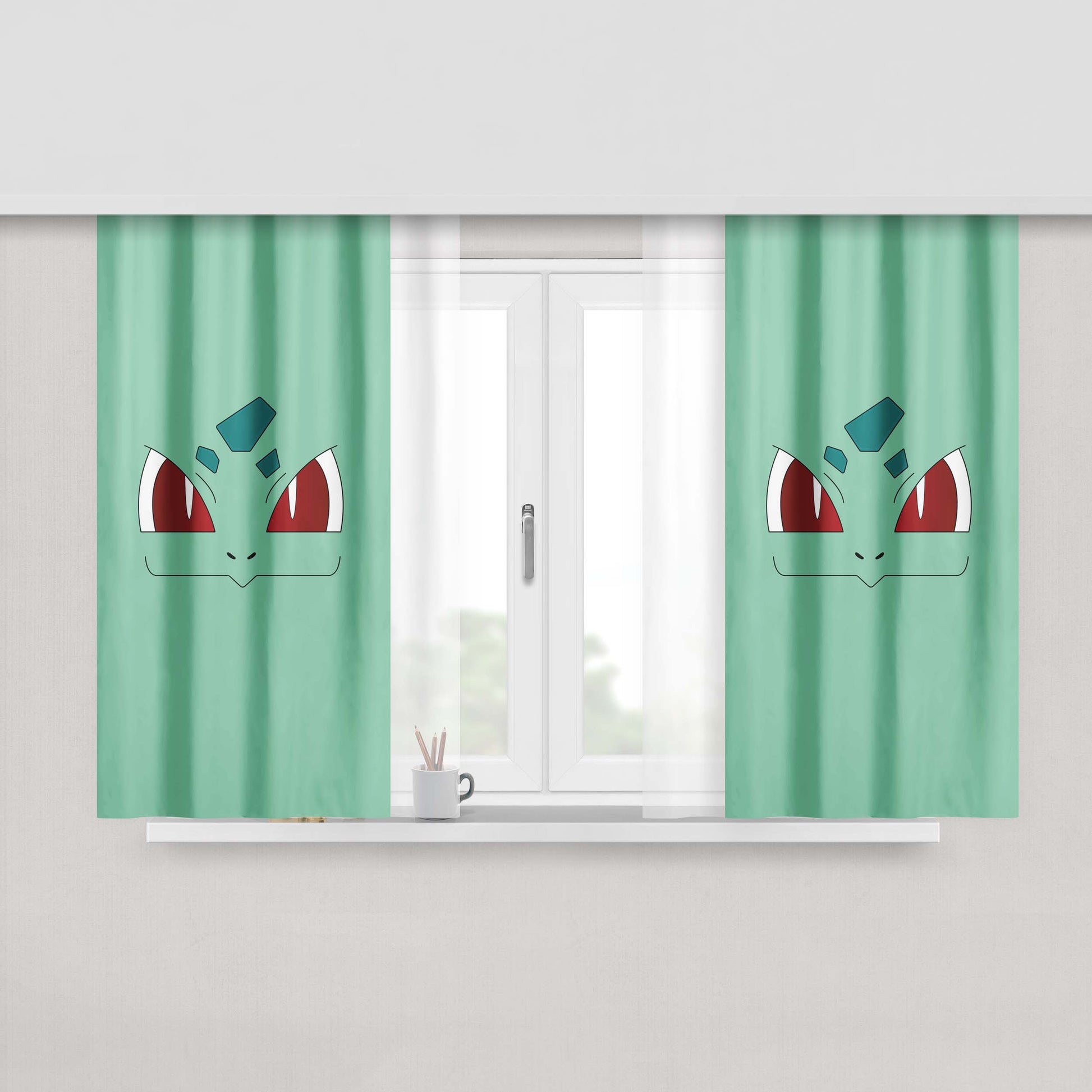 Bulbasaur Face Peach Skin Window Curtains