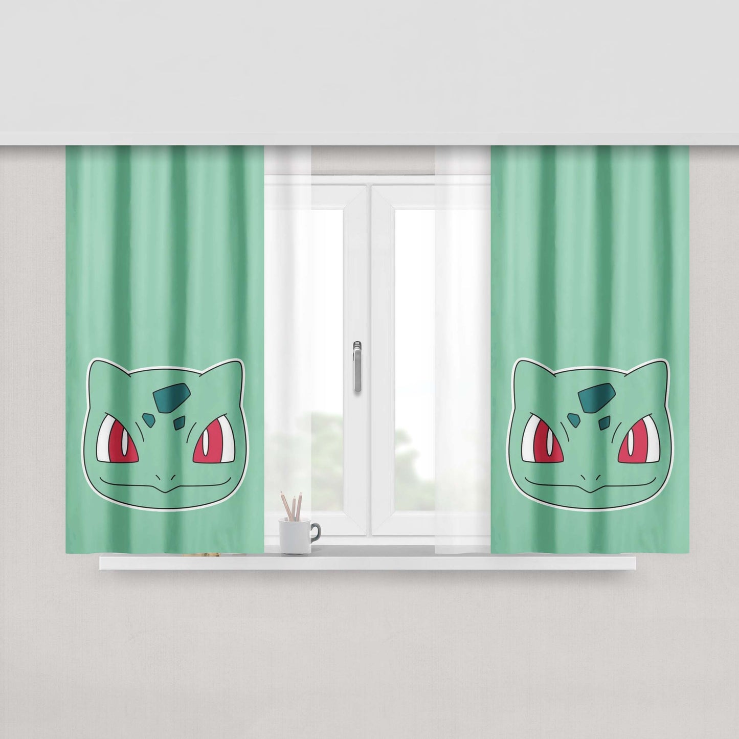 Bulbasaur Head Peach Skin Window Curtains