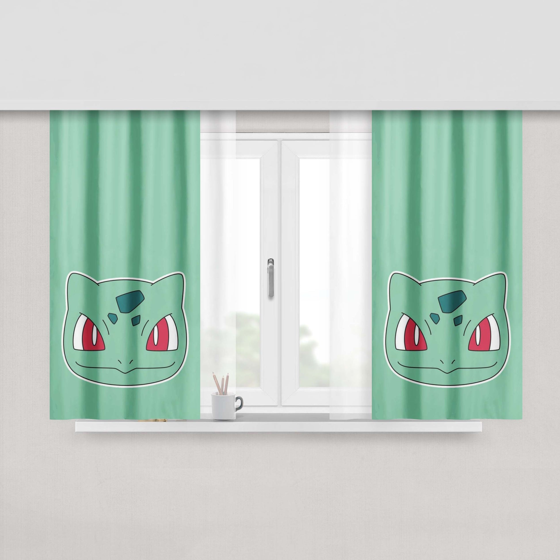 Bulbasaur Head Peach Skin Window Curtains