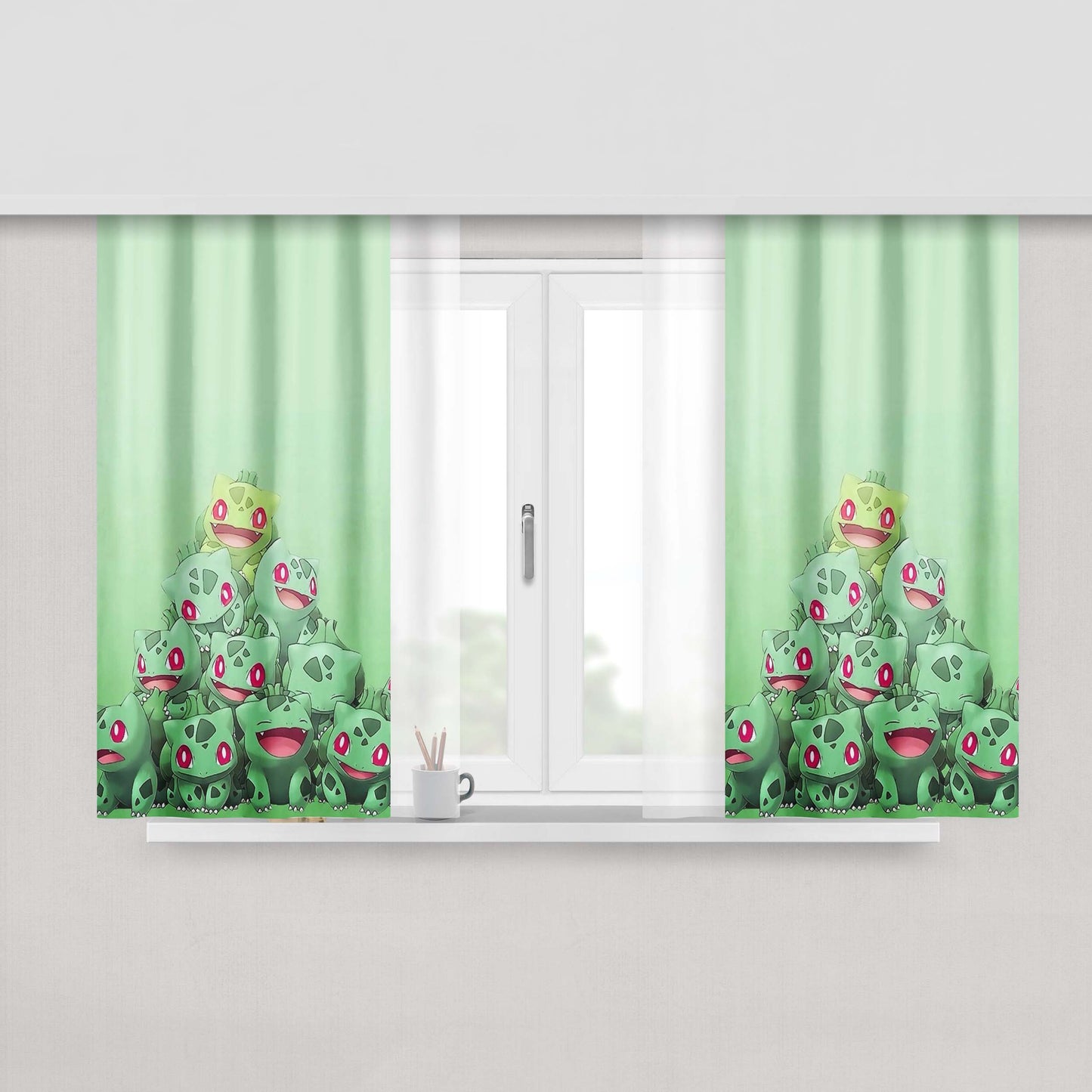 Bulbasaur Pokemon Green Collage Peach Skin Window Curtains