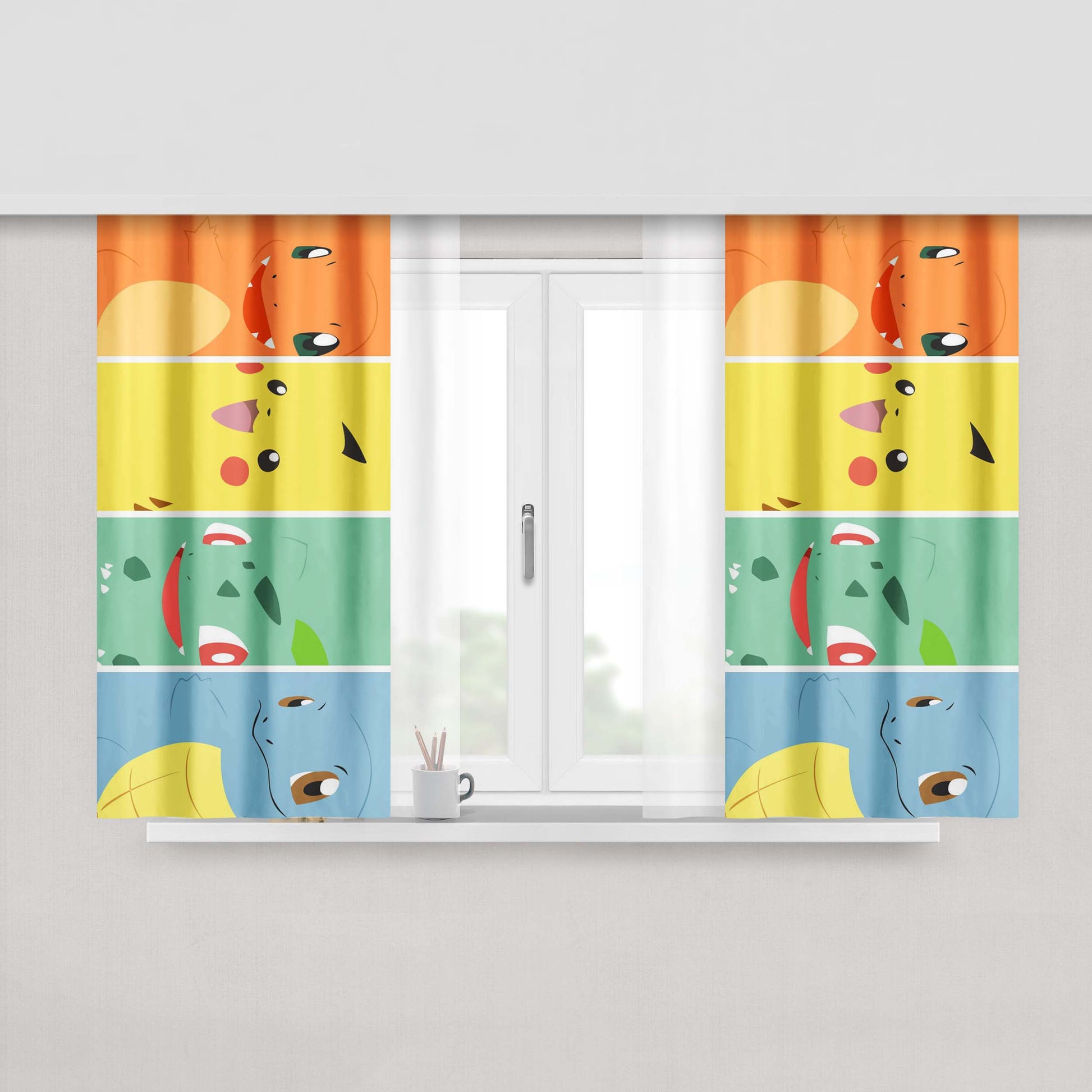 Bulbasaur Squirtle Charmander Pikachu Peach Skin Window Curtains