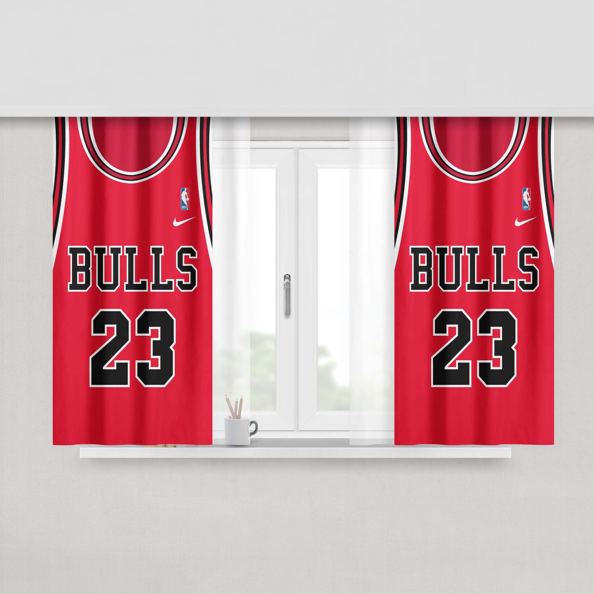 Bull 23 Red Jersey Peach Skin Window Curtains