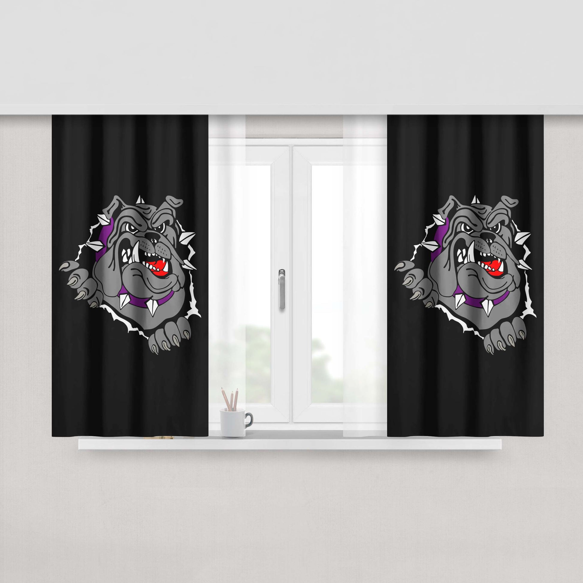 Bulldog Clipart Angry Peach Skin Window Curtains