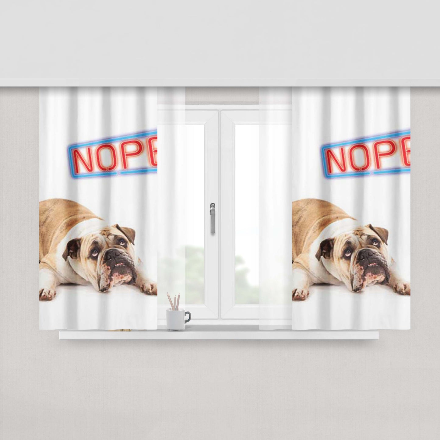 Bulldog Nope Peach Skin Window Curtains