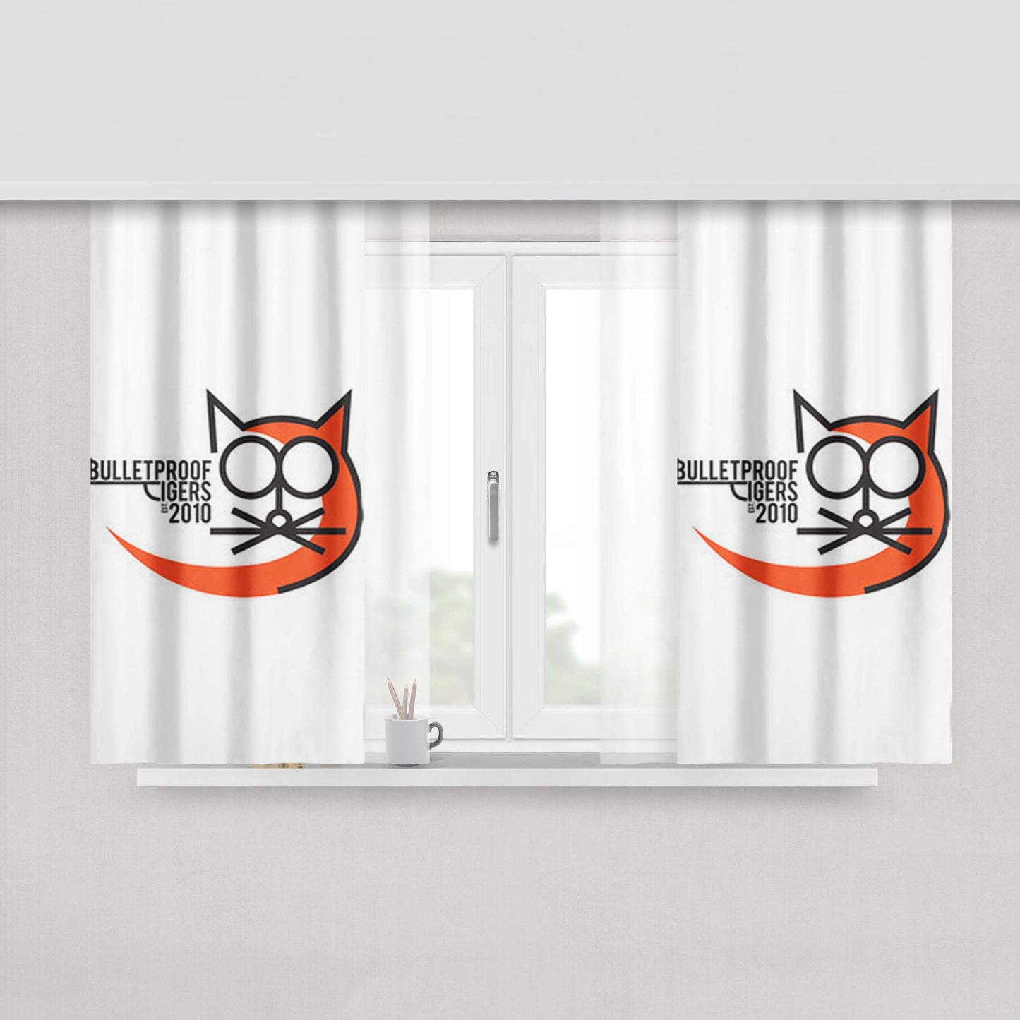 Bulletprof Tigers Baseball Logo White Peach Skin Window Curtains