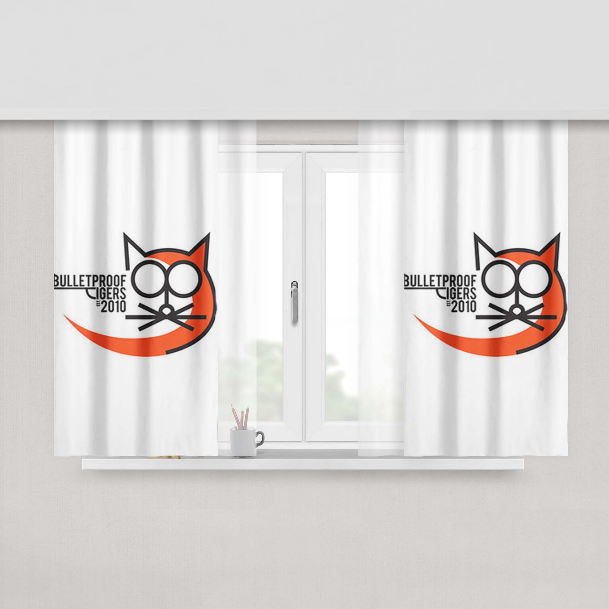Bulletprof Tigers Baseball Logo White Peach Skin Window Curtains