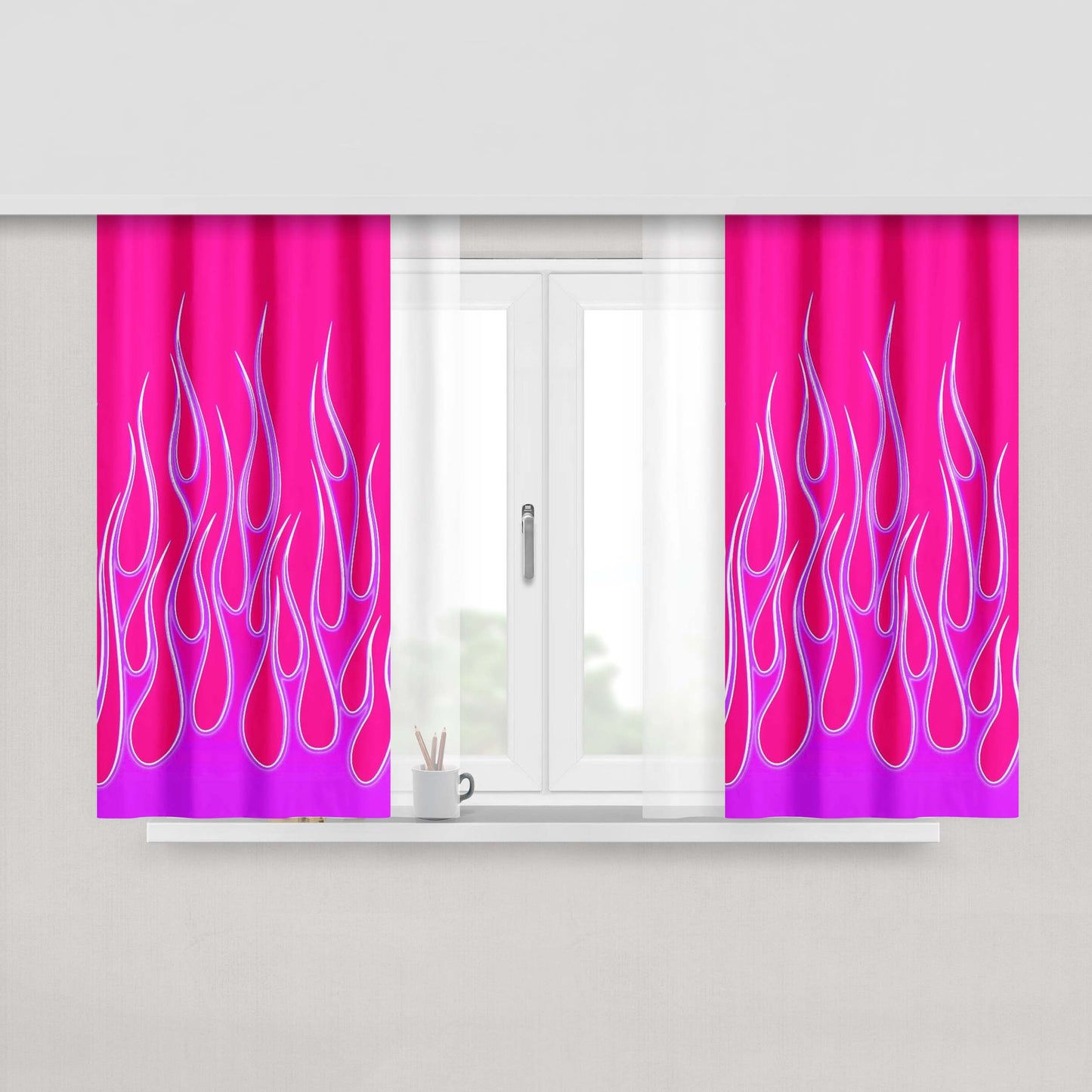 Burn Flame Purple Chrome Peach Skin Window Curtains