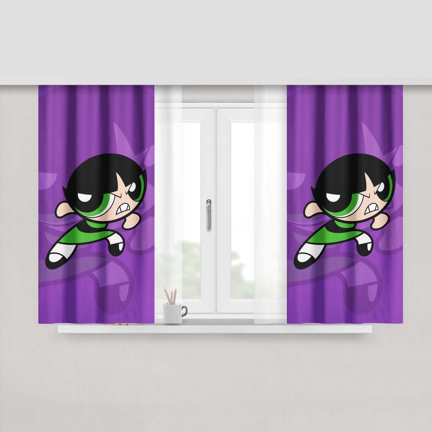 Buttercup Green The Powerpuff Girls Peach Skin Window Curtains