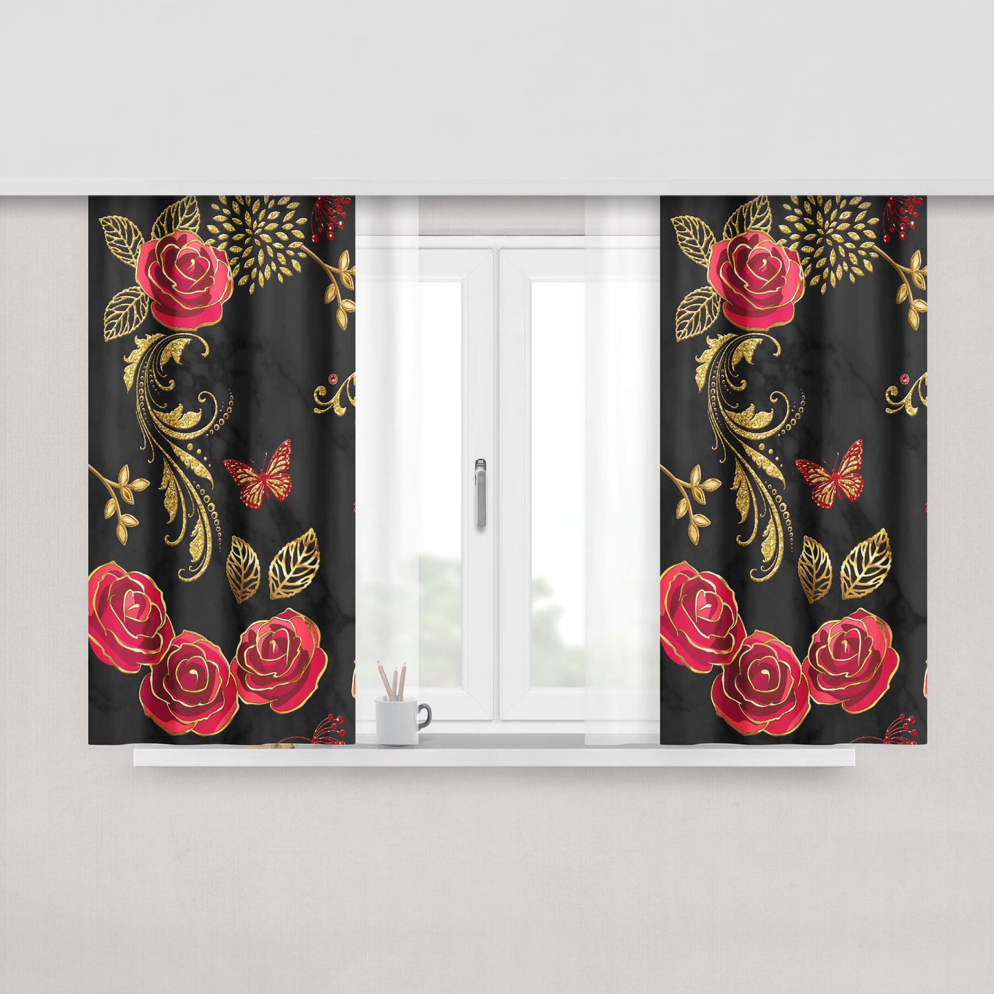 Butterfly Charly Marble Peach Skin Window Curtains