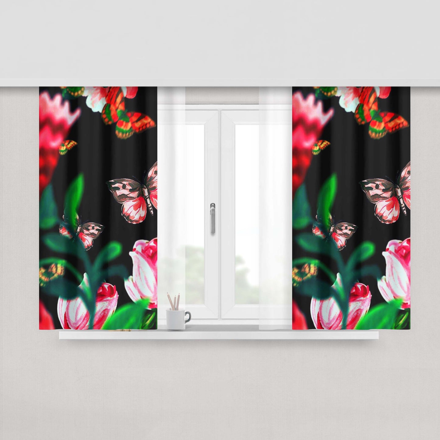 Butterfly Flower Peach Skin Window Curtains