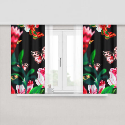 Butterfly Flower Peach Skin Window Curtains