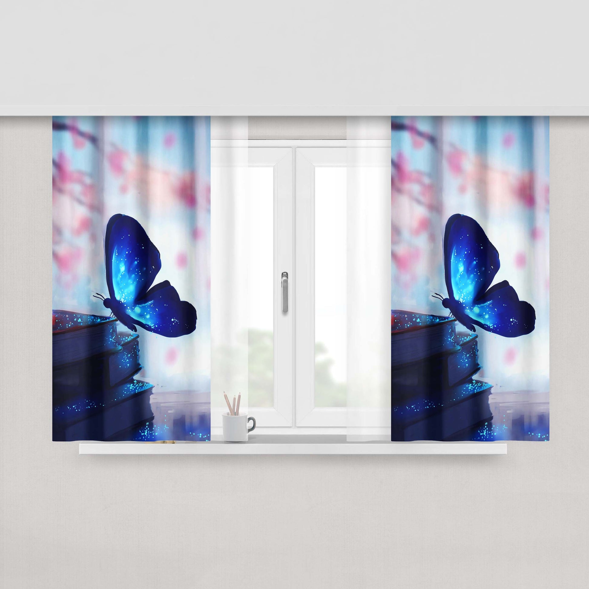 Butterfly That Shines In The Night Light Peach Skin Window Curtains