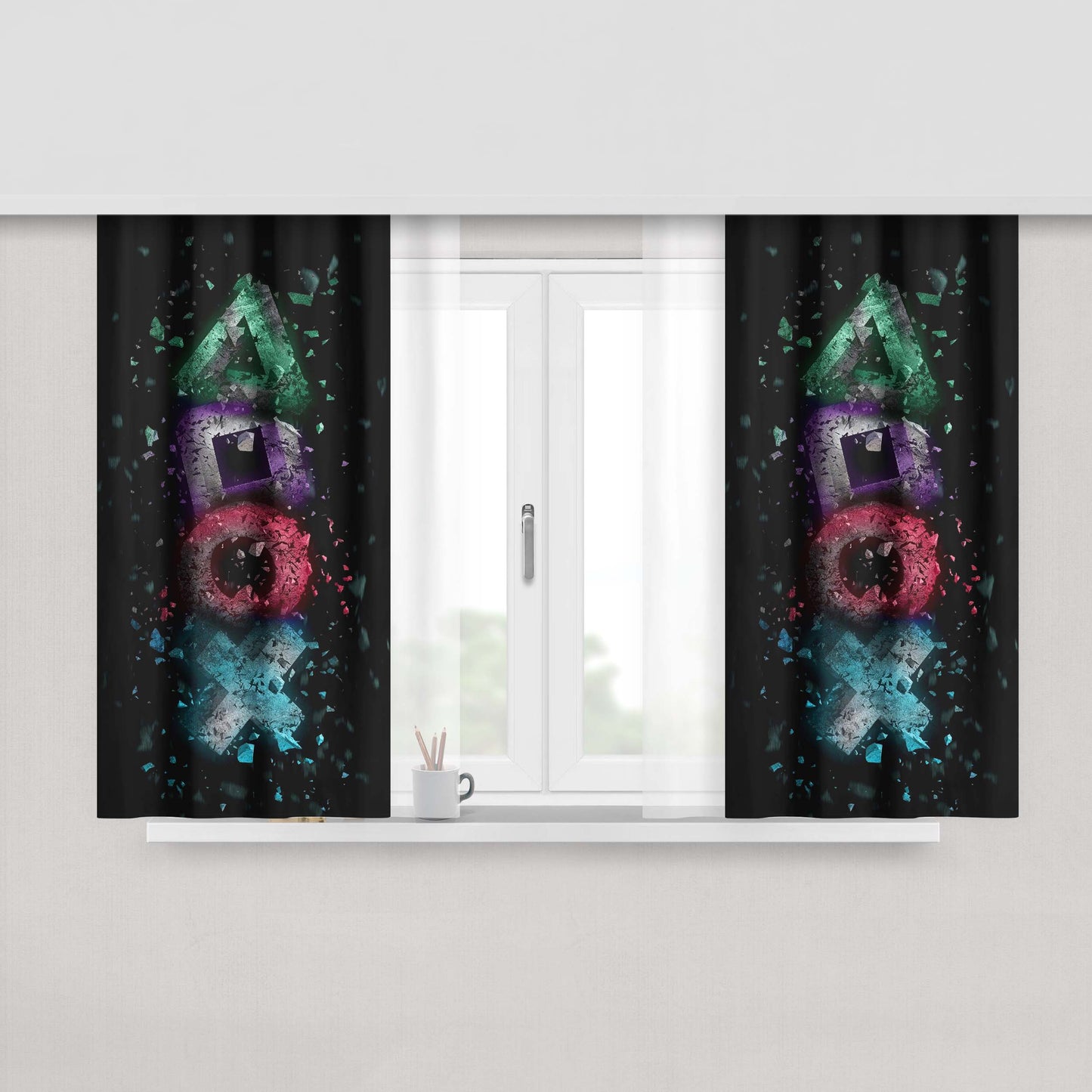 Button Playstation Glow In The Dark Art Peach Skin Window Curtains