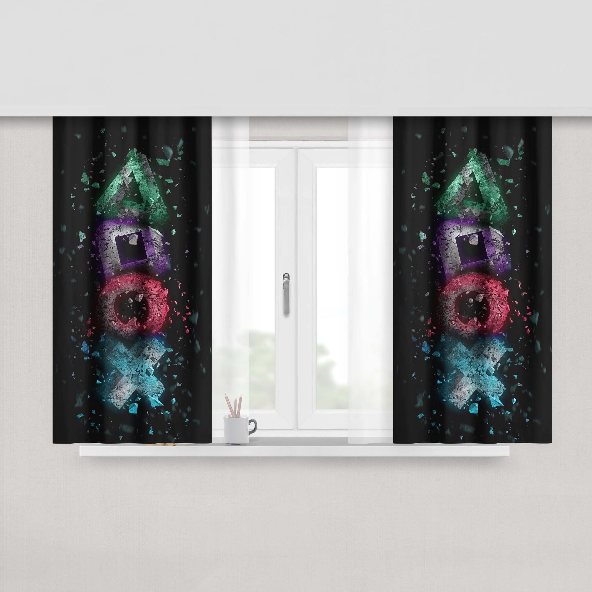Button Playstation Glow In The Dark Art Peach Skin Window Curtains