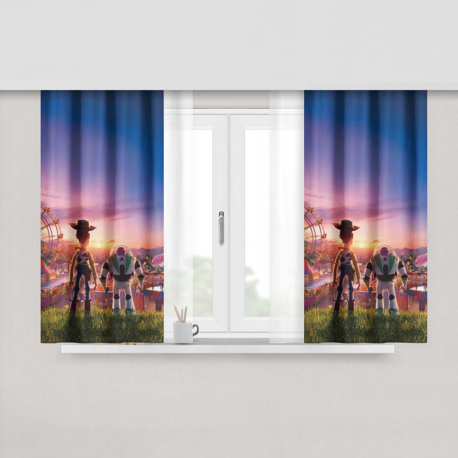 Buzz Lightyear And Woody Toy Story 4 Movie Peach Skin Window Curtains
