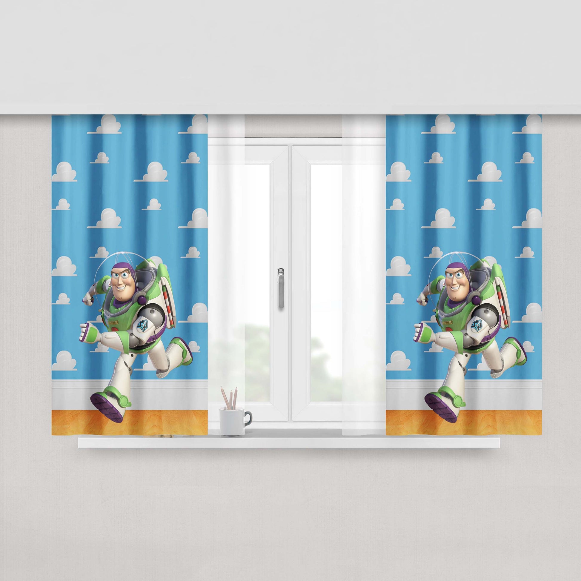 Buzz Lightyear Toy Story Peach Skin Window Curtains