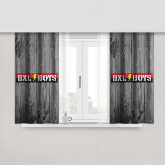 Bxl Boys Logo Dark Wood Wallpaper Peach Skin Window Curtains