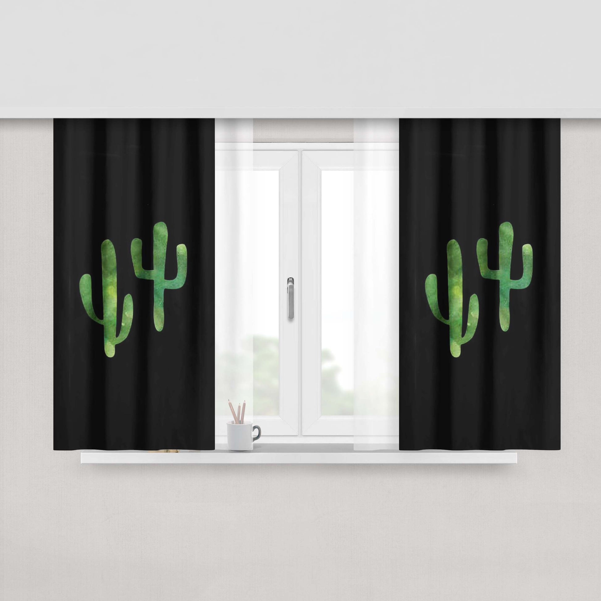 Cactus Graphic Sister Gift Peach Skin Window Curtains