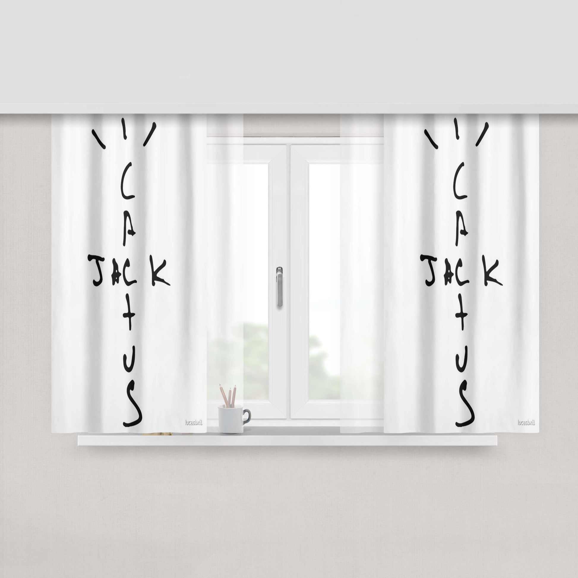 Cactus Jack On White Peach Skin Window Curtains