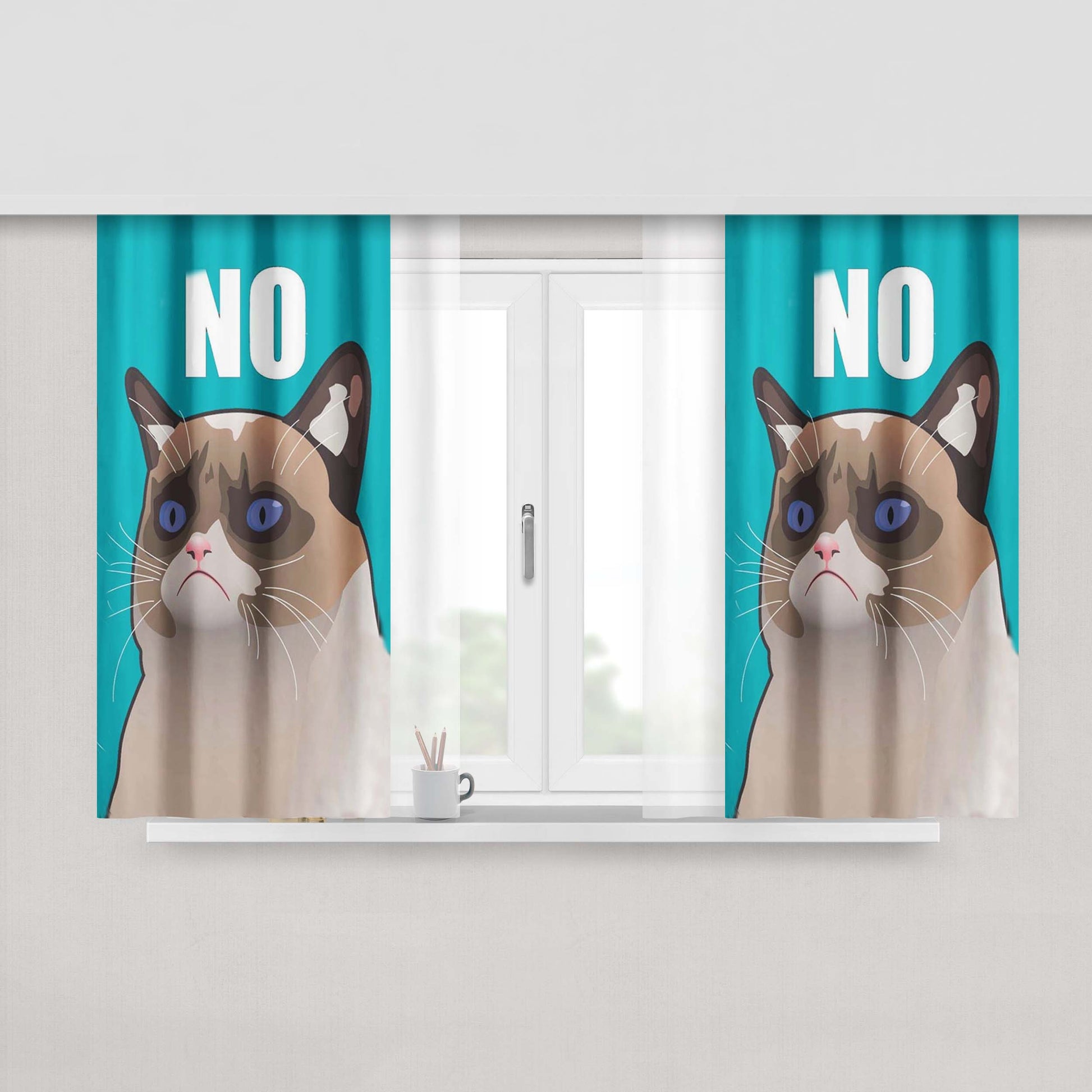 Cactus The Cranky Cat Peach Skin Window Curtains