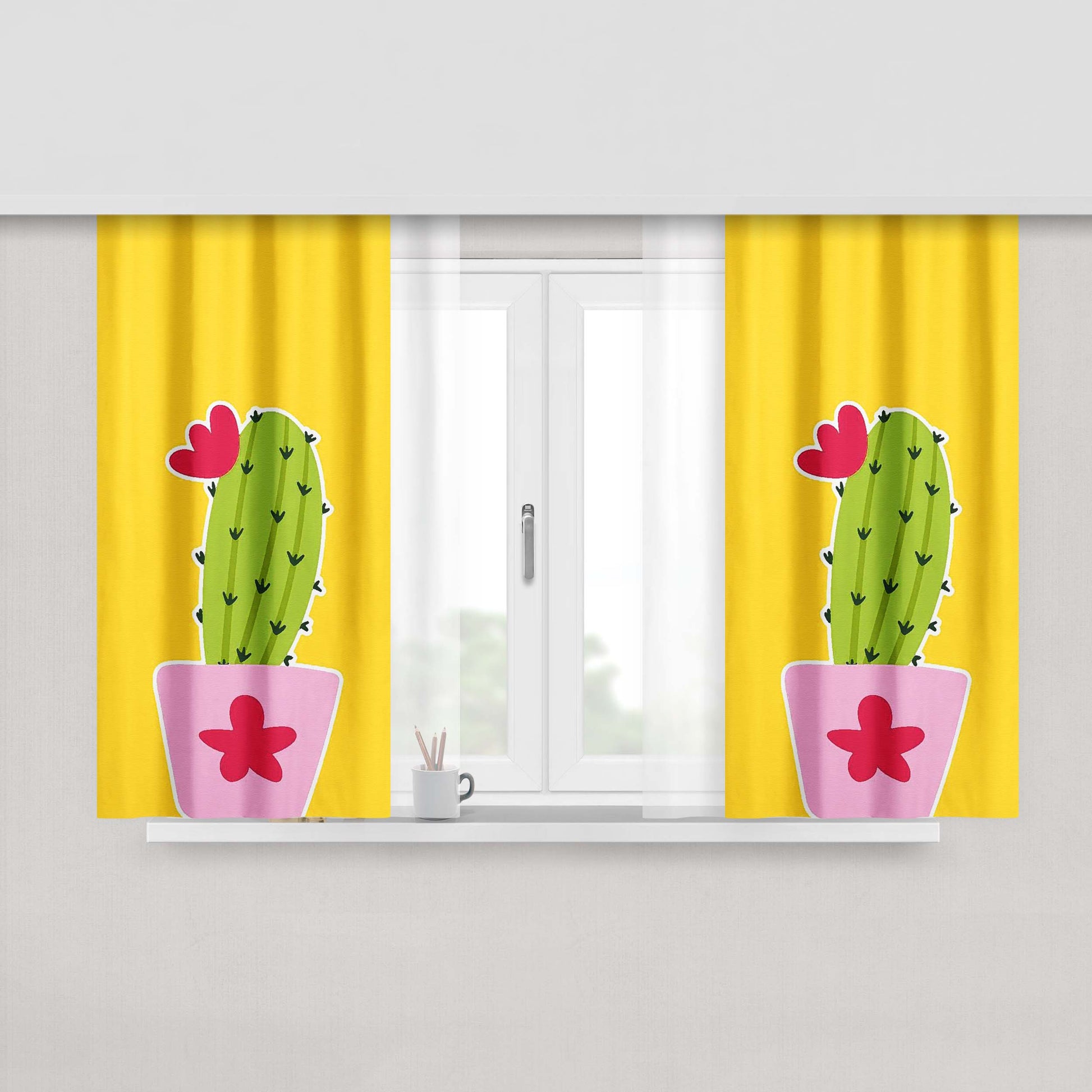 Cactus Vector Art Peach Skin Window Curtains