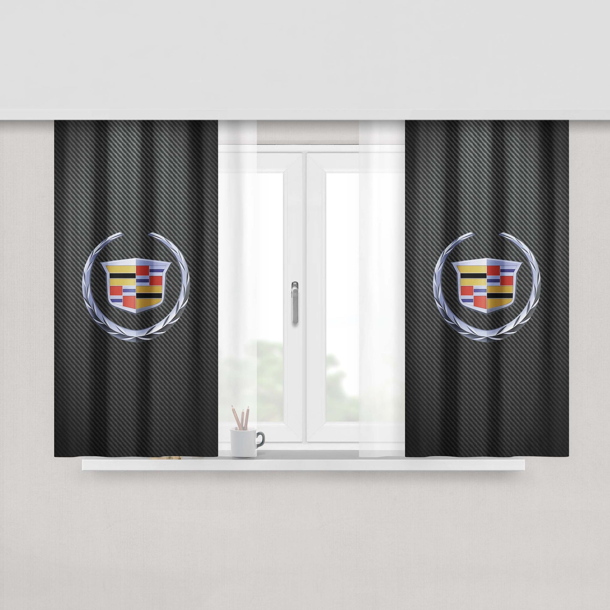 Cadillac Logo Carbon F Peach Skin Window Curtains