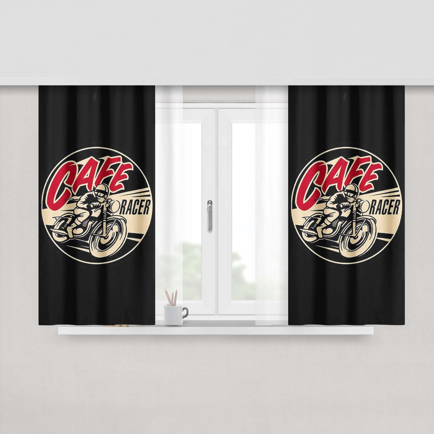 Cafe Race Black Peach Skin Window Curtains