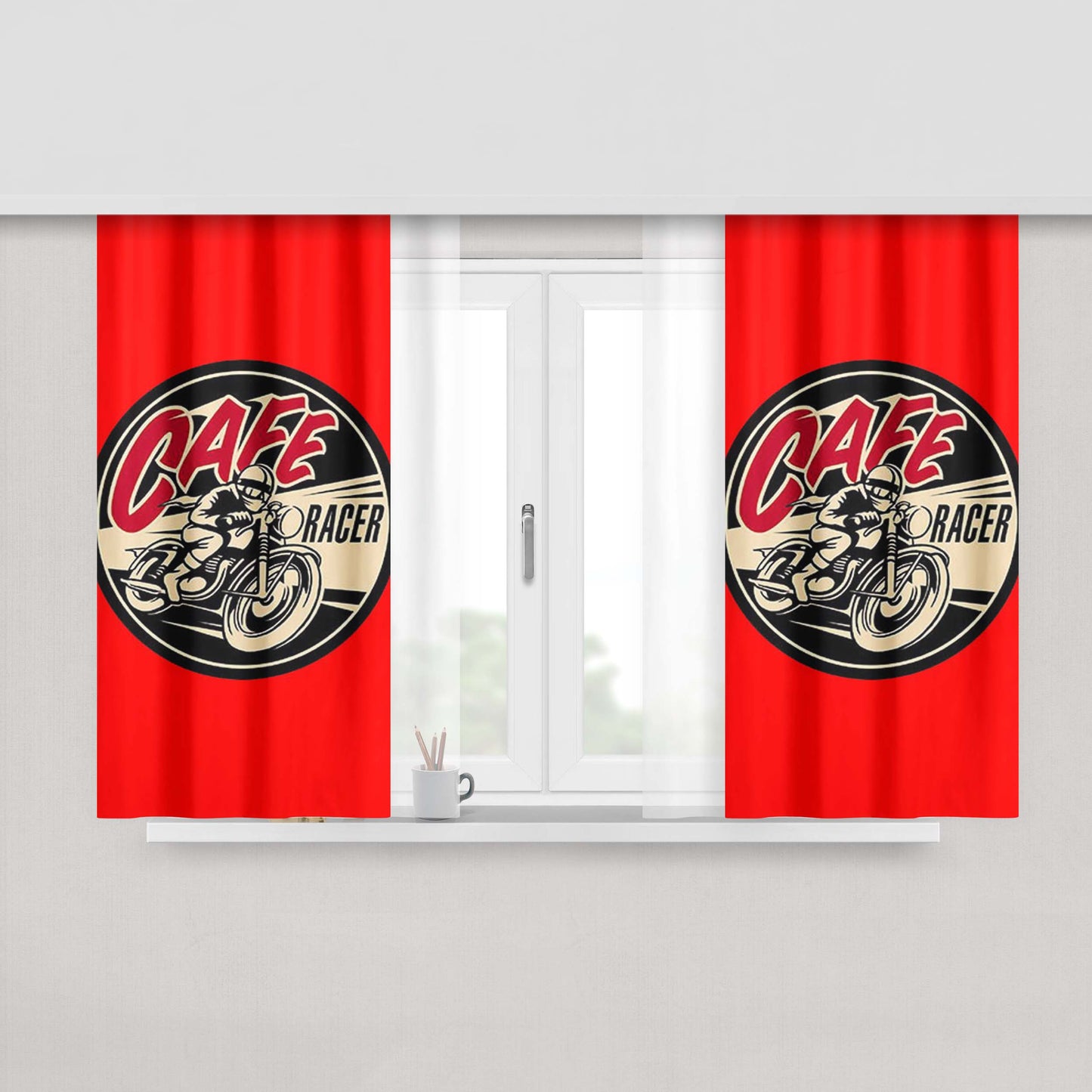 Cafe Race Red Peach Skin Window Curtains