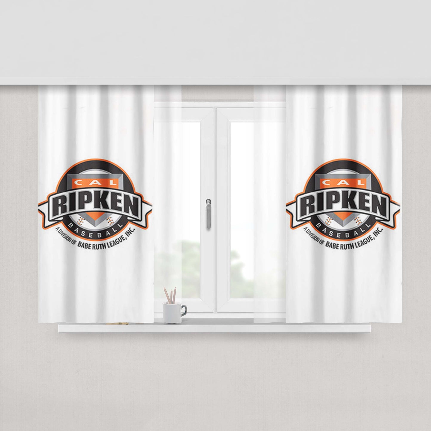 Cal Ripken Baseball Logo White Peach Skin Window Curtains
