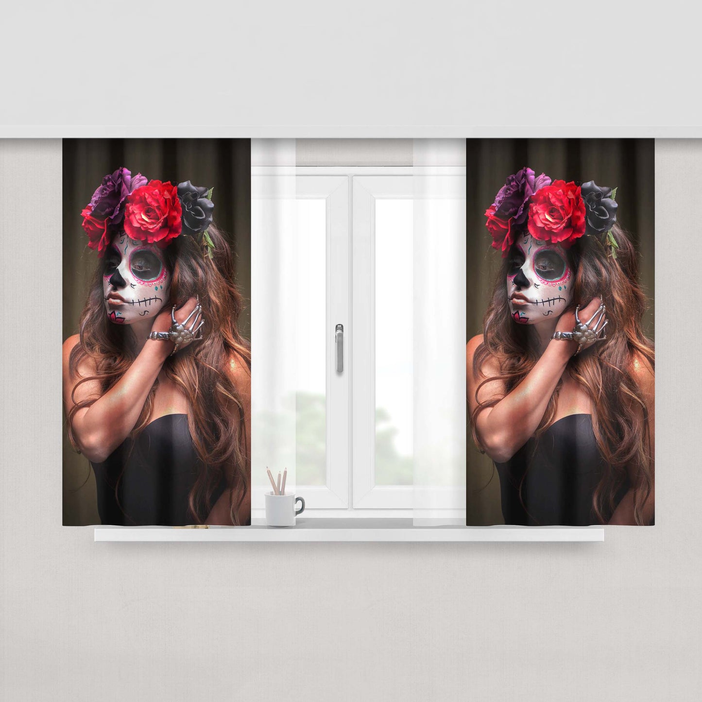 Calavera Peach Skin Window Curtains