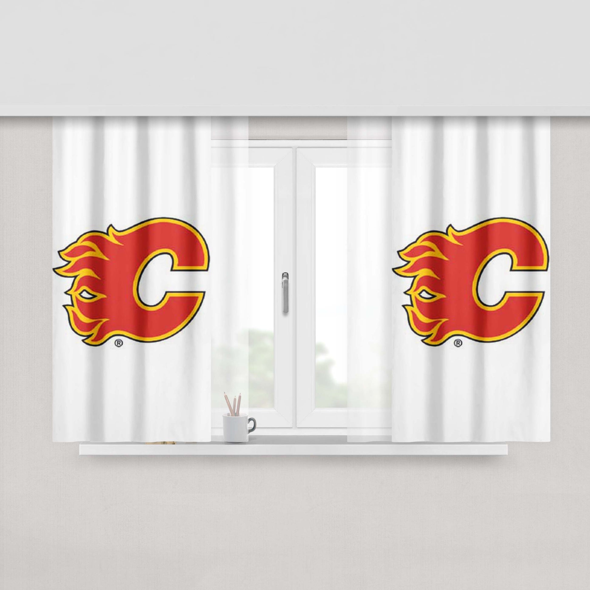 Calgary Flames Logo Peach Skin Window Curtains