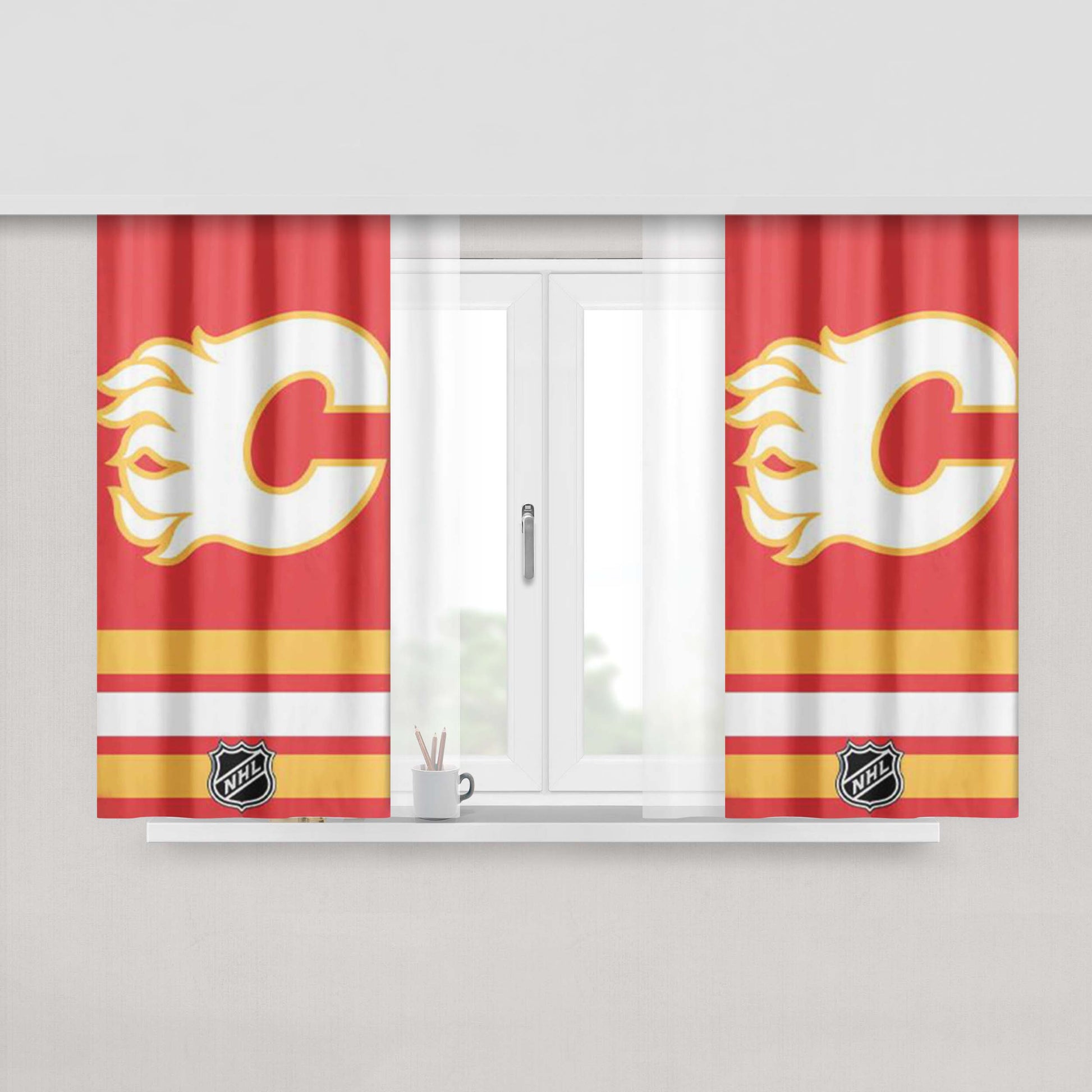 Calgary Flames Nhl Logo Peach Skin Window Curtains