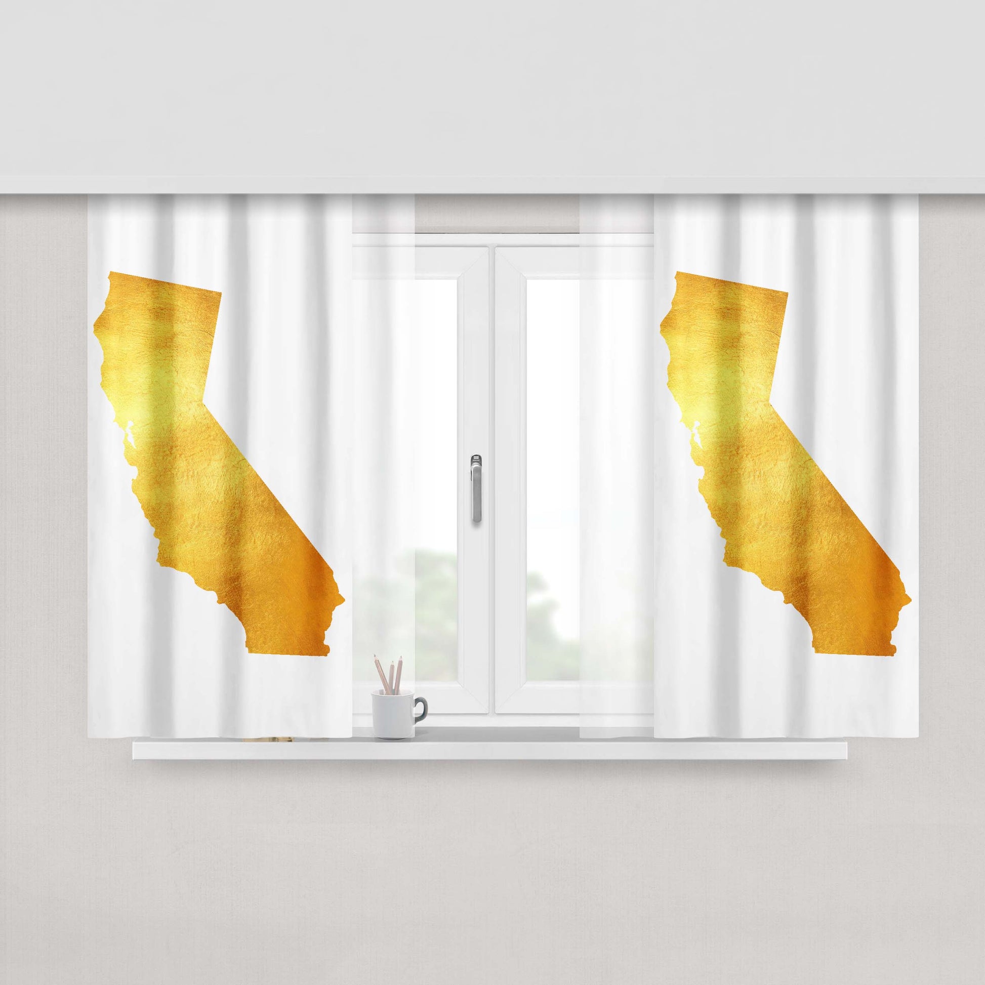 California Golden State Map Peach Skin Window Curtains
