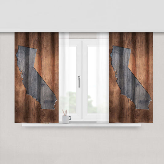 California States Map Two Tone Wood Texture Peach Skin Window Curtains
