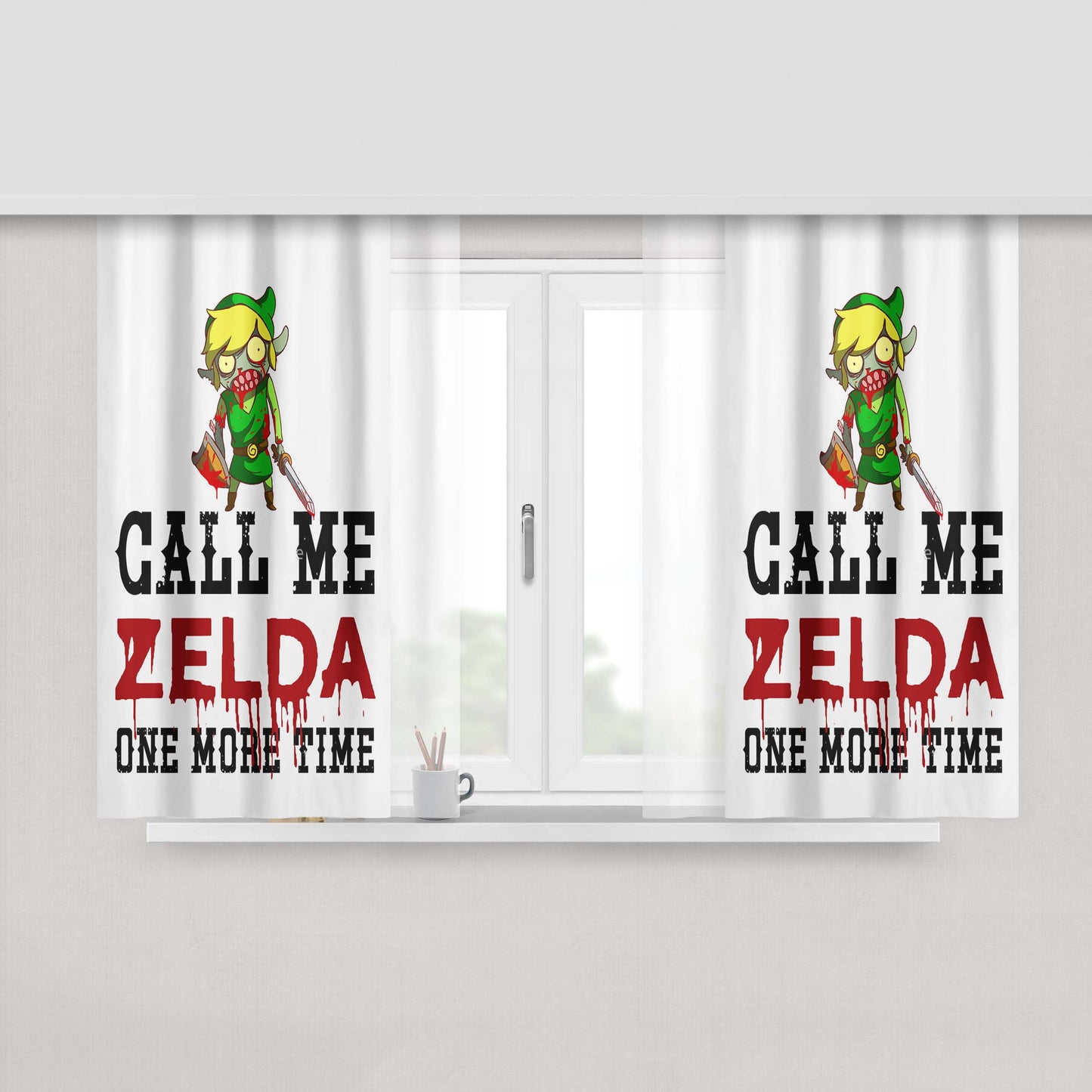Call Me Zelda One More Time Peach Skin Window Curtains