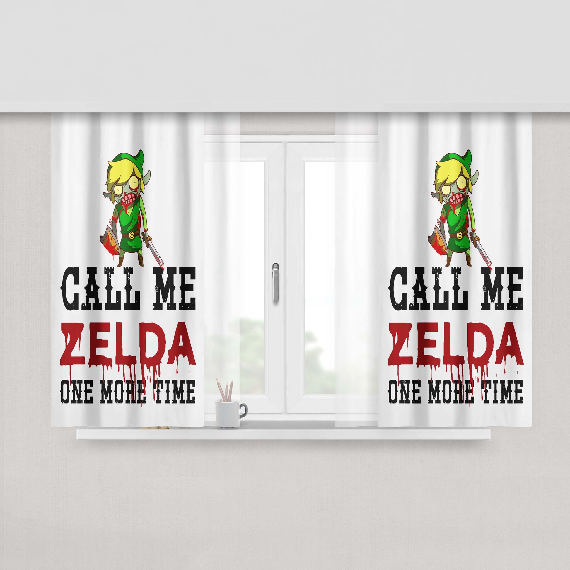 Call Me Zelda One More Time Peach Skin Window Curtains