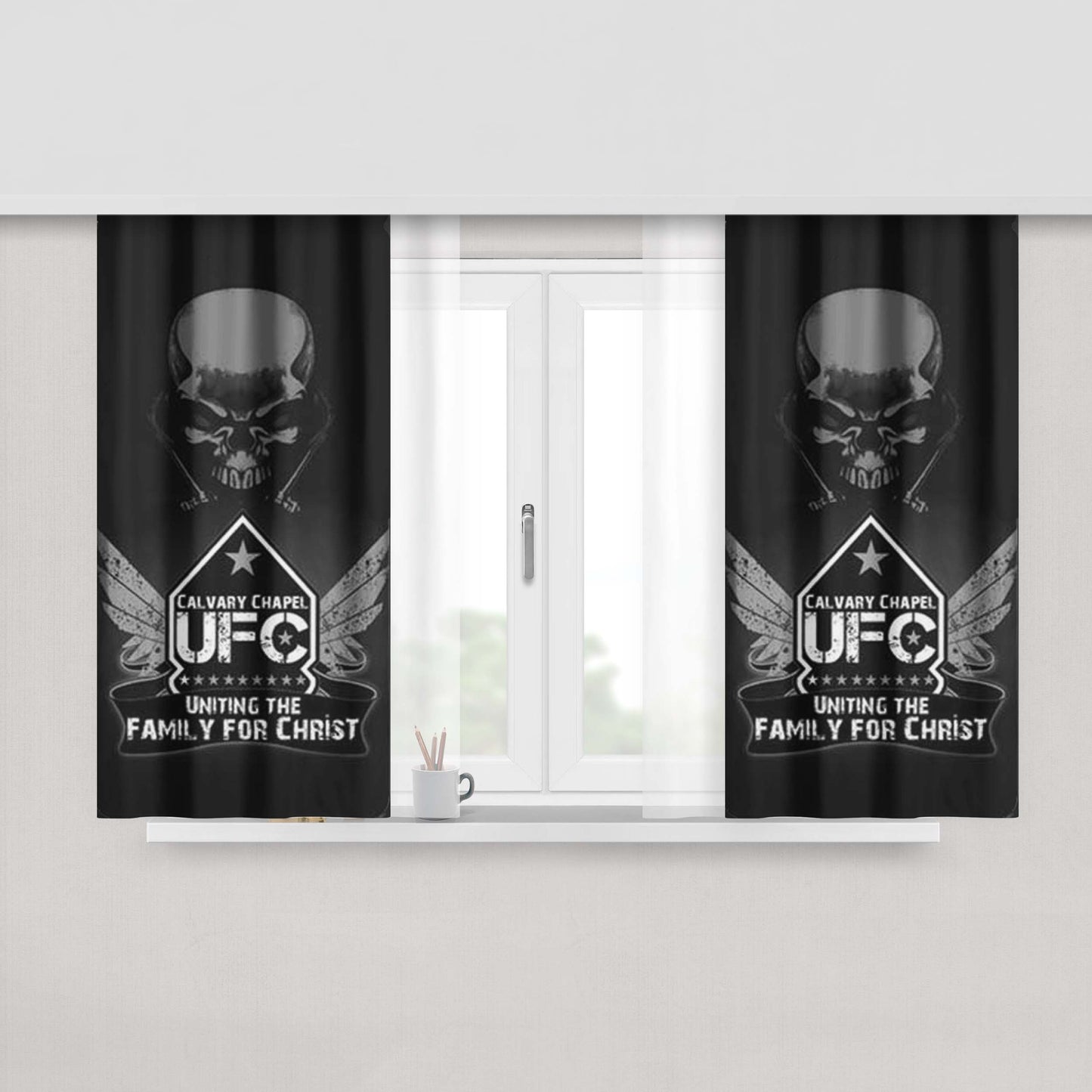 Calvary Chapel Ufc Logo Skull Peach Skin Window Curtains