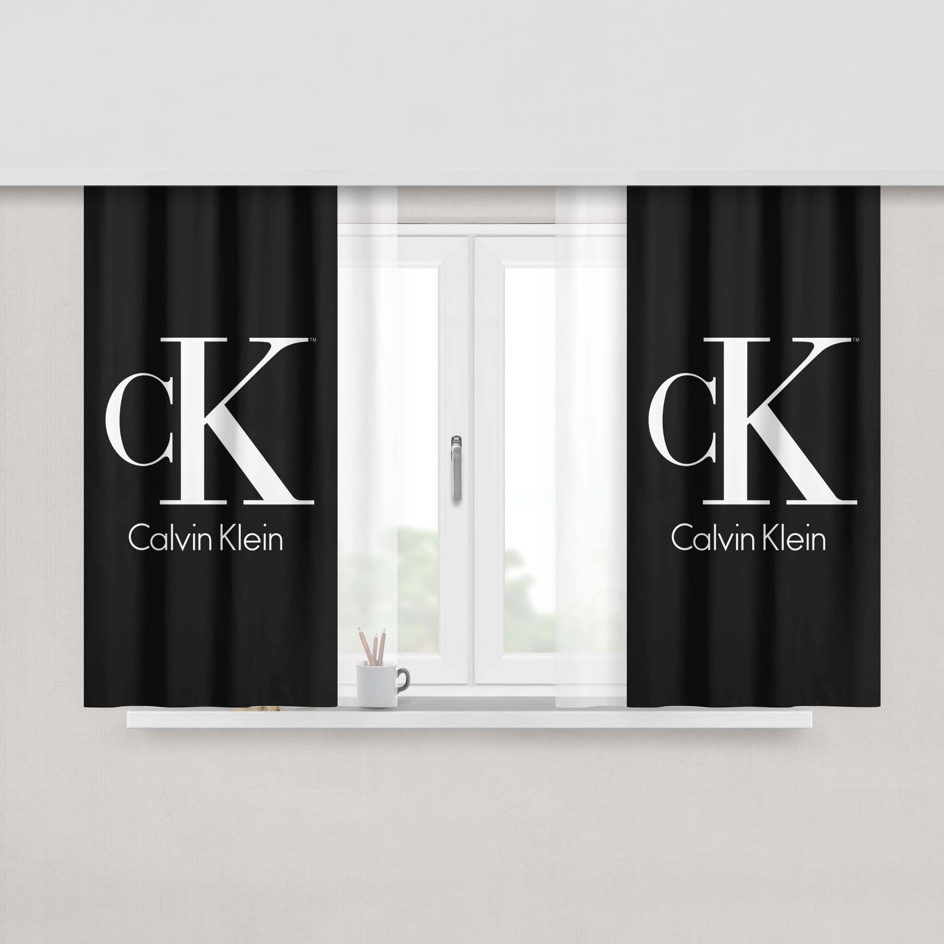 Calvin Klein Black Peach Skin Window Curtains