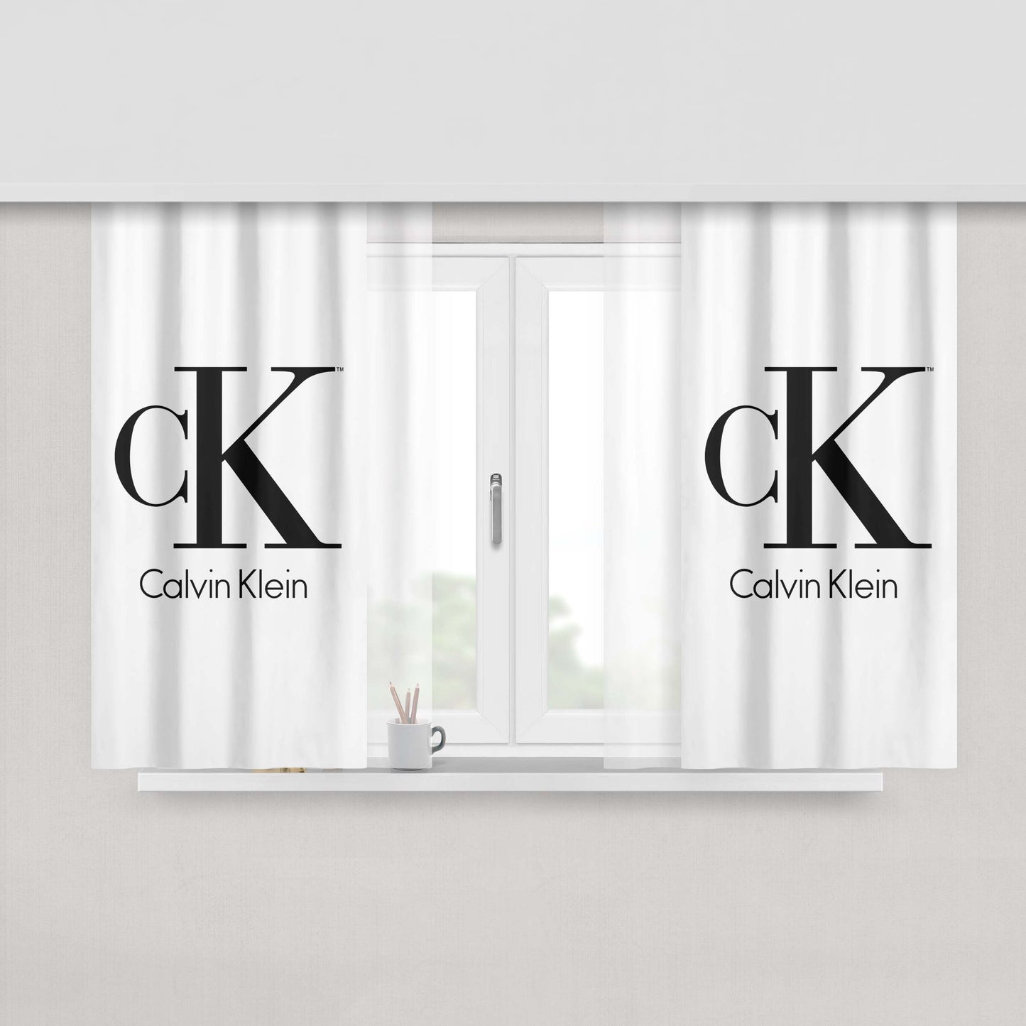 Calvin Klein White Peach Skin Window Curtains