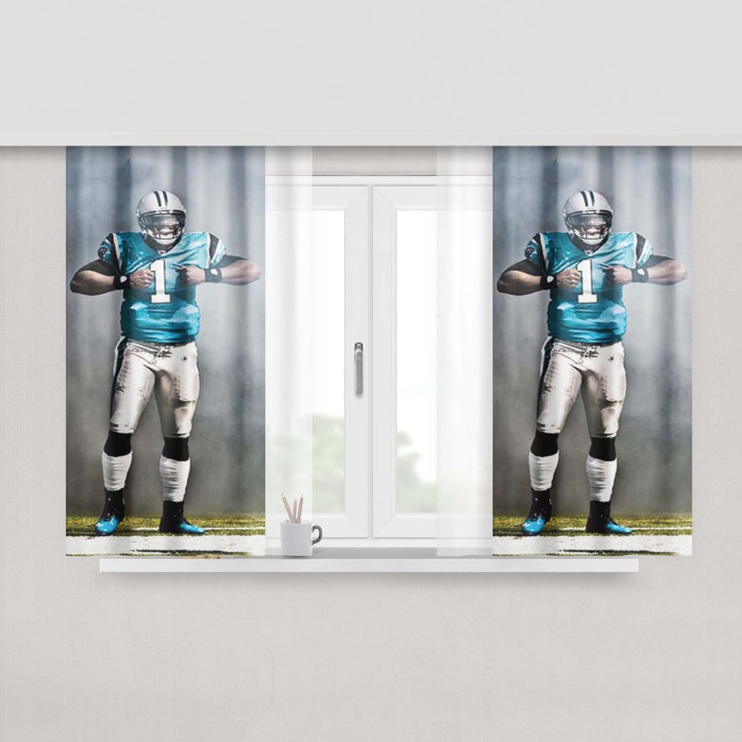 Cam Newton Smoke Ripping Open Peach Skin Window Curtains