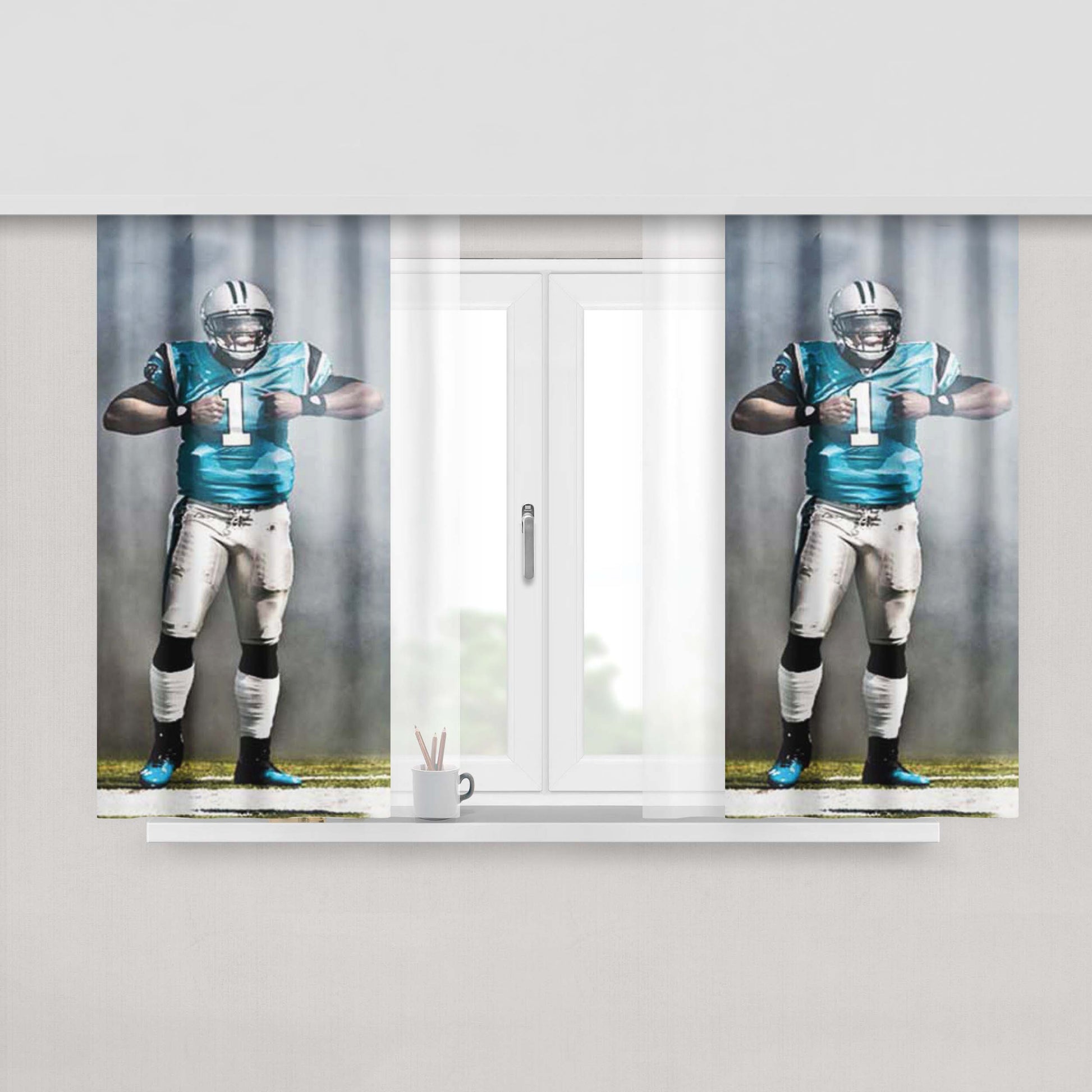 Cam Newton Smoke Ripping Open Peach Skin Window Curtains