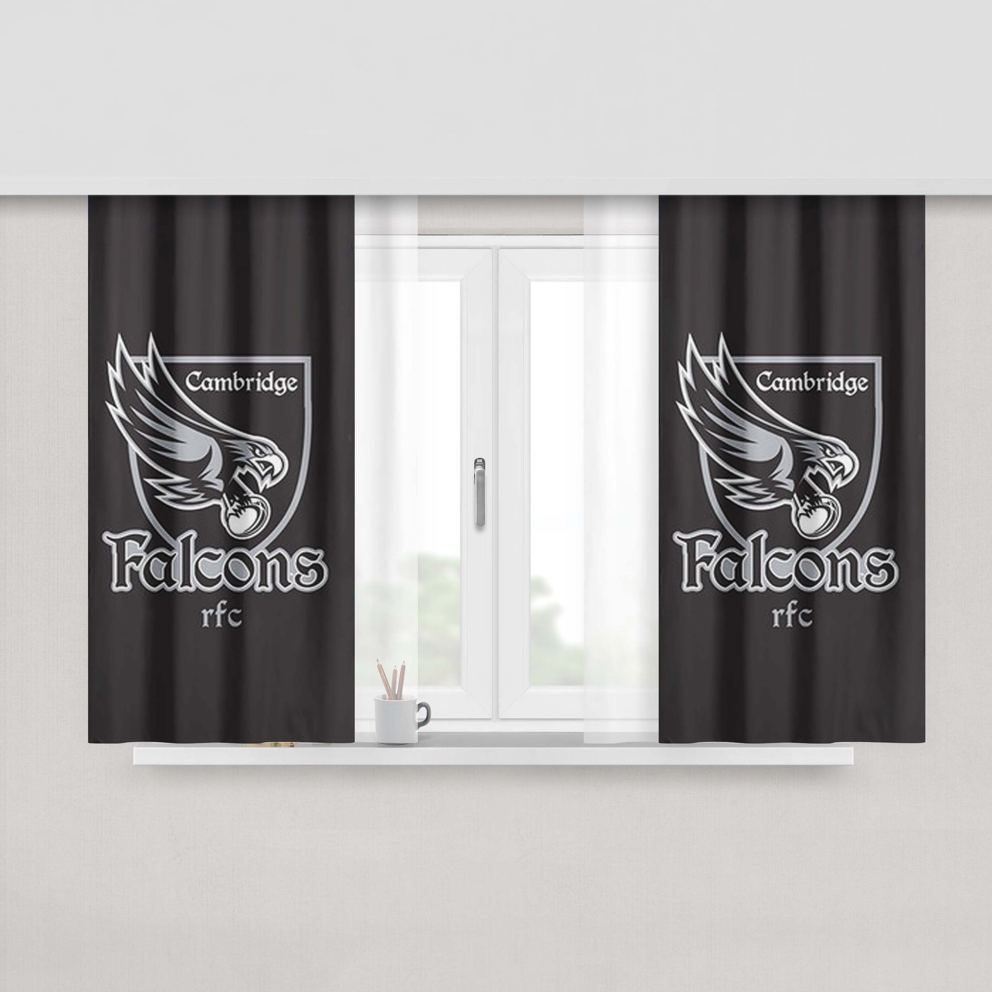Cambridge Falcons Logo Grey Peach Skin Window Curtains