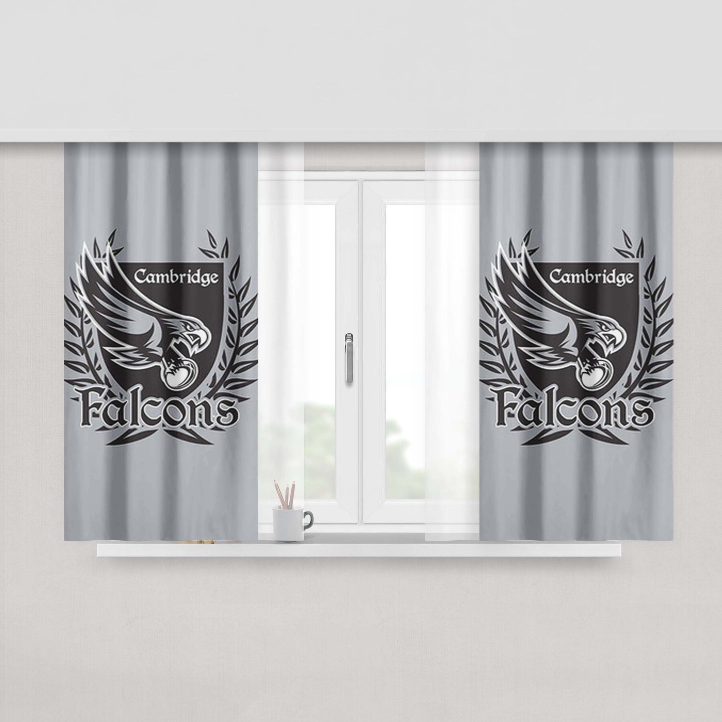 Cambridge Falcons Logo Silver Peach Skin Window Curtains