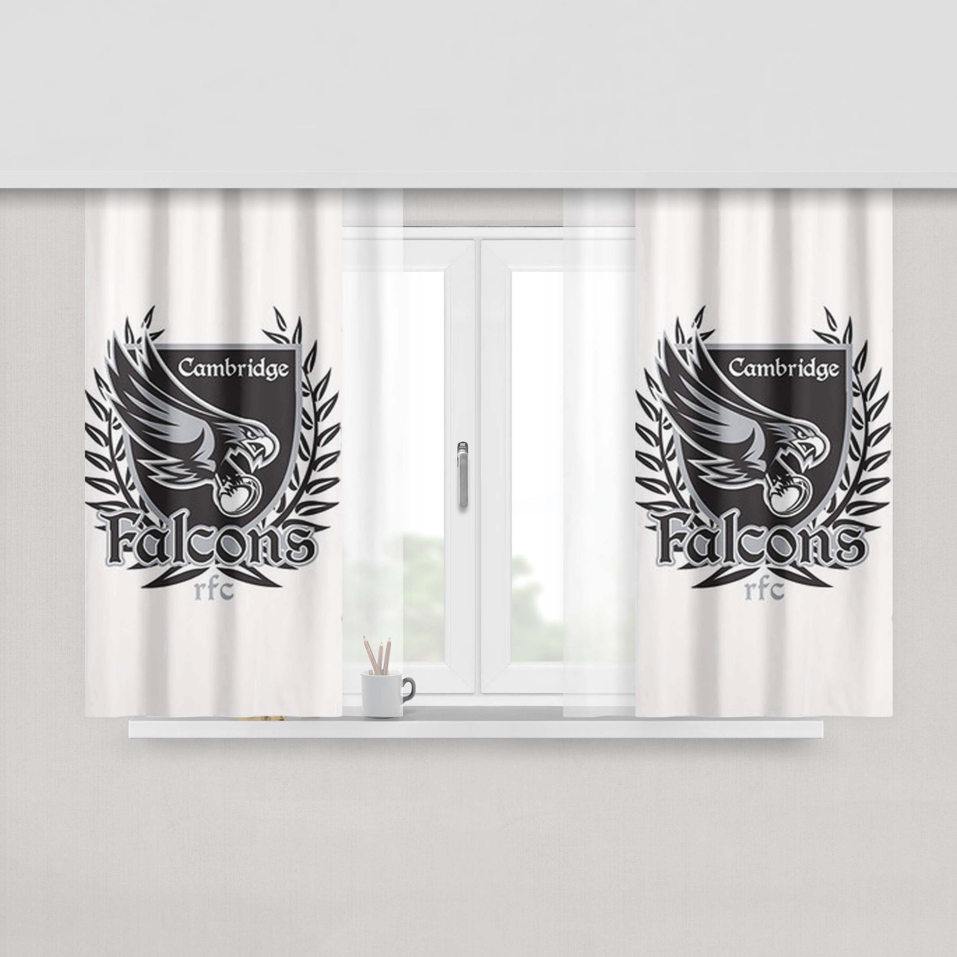 Cambridge Falcons Logo Peach Skin Window Curtains