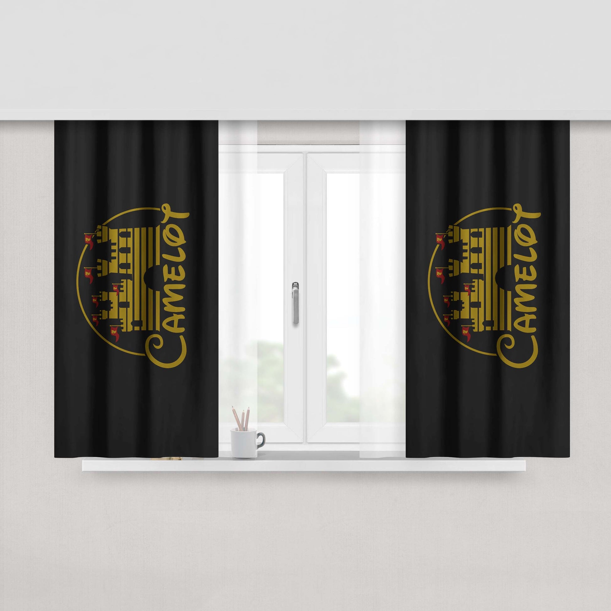 Camelot Merlin King Arthur Castle Peach Skin Window Curtains