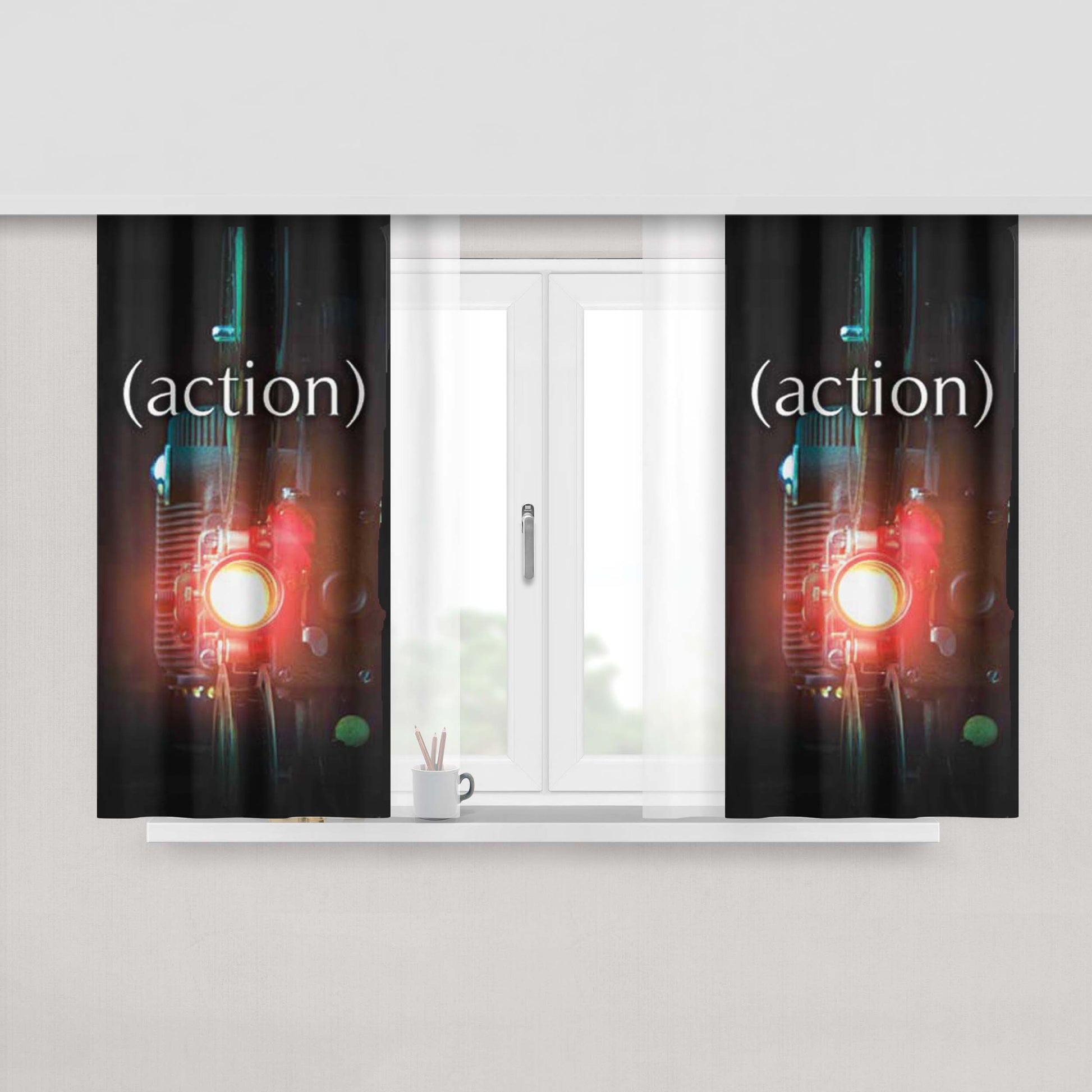 Camera Glowing Lens Action Peach Skin Window Curtains